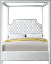 Buy canopy bed online at nfoutlet.com! White Velvet Queen Canopy Bed Contemporary Meridian Furniture Rowan Rowanwhite Q
