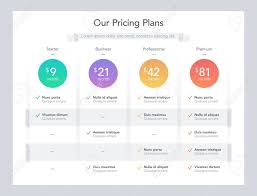 Modern Pricing Table With Four Subscription Plans And Place For