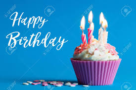Happy Birthday Cupcake With Burning Candle Stock Photo, Picture And Royalty  Free Image. Image 134410603.