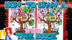 to draw a spring tree house for kids