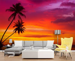 Purple Tropical Sunset Wall Mural Beach