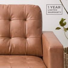 Brookside Brynn 76 In Wide Square Arm Faux Leather Rectangle Sofa In Brown Faux Camel