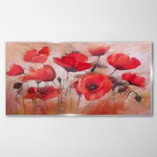 Painting Flowers Poppies Glass Wall Art