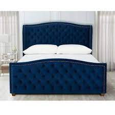Navy Blue Upholstered King Size Bed Frame