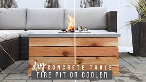 Simply remove the propane fire pit cover when ready to use on a cold summer night or to entertain guests in the winter. Diy Concrete Coffee Table With Cooler Firepit Diy Huntress