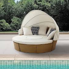 Outdoor Rattan Patio Day Bed With White