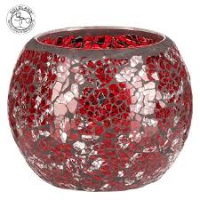 Red Mosaic Glass Tealight Candle Holder