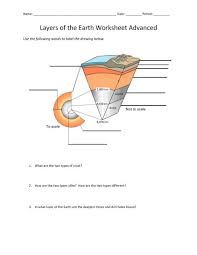 layers of the earth worksheet advanced