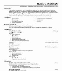 Food Quality Manager Resume Sample Livecareer