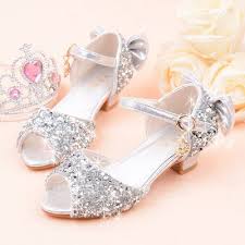 Girls Peep Toe Leatherette Sparkling Glitter Low Heel Sandals Flower Girl Shoes With Beading 207207382