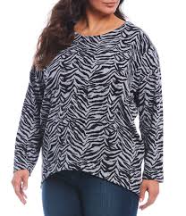 Jones New York Plus Size Zebra Print Brushed Knit Long Sleeve Top