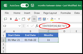 months between two dates excel formula