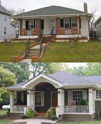 Use a crafts knife to cut around the template and peel away the paper above the cut. Porch Before And After Ranch House Exterior Exterior Remodel Porch Remodel