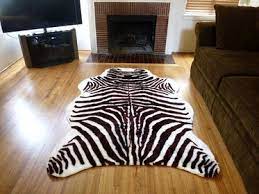 plush brown white faux zebra hide rug