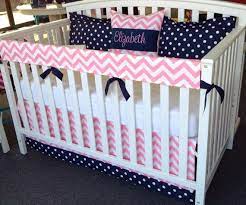 4pc crib bedding set navy blue pink