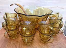 amber glass punch bowl set glass punch