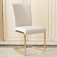 These fabric dining chairs are both classy and elegant, with their unadorned features; Modern Minimalist Upholstered White Dining Chairs Pu Leather Dining Chairs Set Of 2 Gold Metal Base Chairs Stools Dining Room Kitchen Furniture Furniture