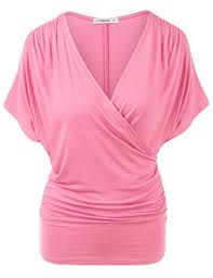 J Tomson Womens Batwing Sleeve Surplice Wrap Front Top Pink