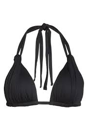 Ruched Halter Bikini Top Womens Swimsuit In Black