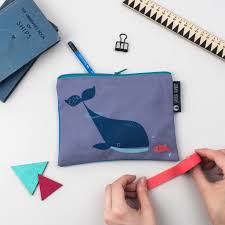 blue whale and fish purse or pencil