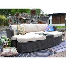 Direct Wicker Sunny Brown 4 Piece Wicker Outdoor Daybed Sectional Set With Beige Cushions
