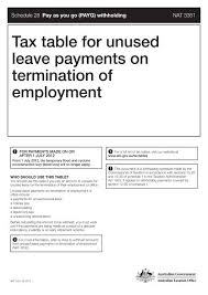 tax table for unused leave payments on