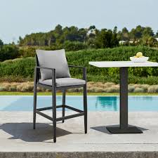 Armen Living Grand Outdoor Patio Bar Stool In Aluminum With Grey Cushions