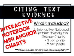 Citing Text Evidence Sentence Starters Interactive Notebook Mini Anchor Charts