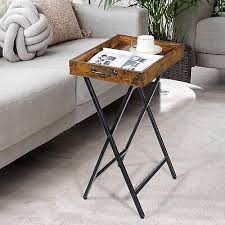 Removable Tray Wooden End Table