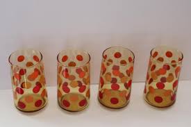Mod Dots Vintage Amber Glass Drinking