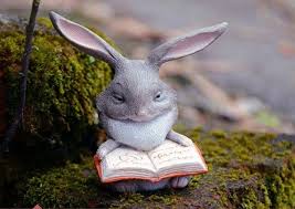 Bunny Rabbit Reading Book Statue Fairy