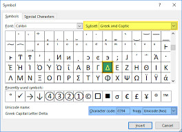 how to insert a delta symbol in excel Δ