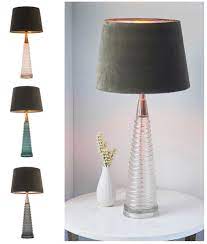 Tall Ribbed Glass Table Lamp With