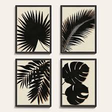 graphic black palm leaves 4 piece art print