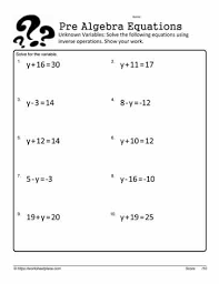 Equation Unknown Variables Worksheets