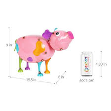 Exhart Hand Painted Pink Metal Pig