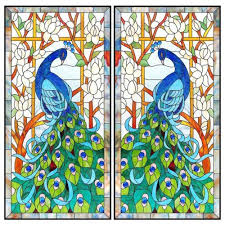 Vintage Peacock Stained Glass Window
