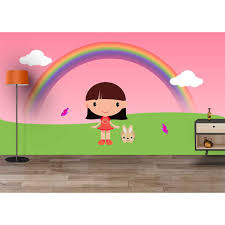 Cartoon Kids Girl Room Pink Colourful Washable Adhesive Wallpaper