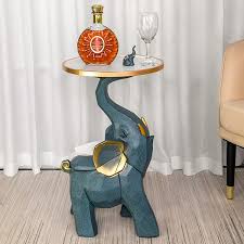 Blue Resin Elephant Side Table Round