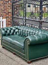Vintage Green Leather Chesterfield Sofa