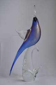 Large Murano Glass Cockatiel Bird Blue