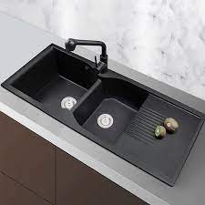 black quartz kitchen sink double bowl