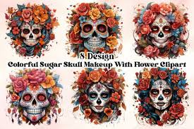 colorful sugar skull makeup with flower