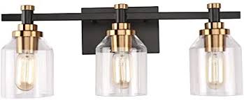 Amazon Com Create For Life 3 Light Bathroom Vanity Light Industrial Wall Sconce Bathroom Lighting Matte Black Finish Brushed Gold Copper Accent Socket Clear Glass Shade Home Improvement