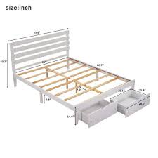 Anbazar Queen Size 61 In W White Platform Bed With 2 Drawers Wood Frame Queen Platform Bed Frame With Headboard