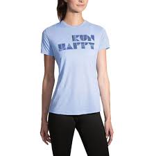 Details About Brooks Womens Run Happy T Shirt Tee Top Blue Sports Running Breathable