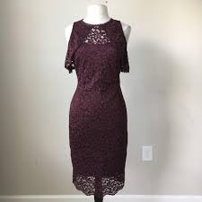 White House Black Market Burgundy New With Tags Cold Shoulder Lace Sheath Mid Length Cocktail Dress Size 10 M 55 Off Retail