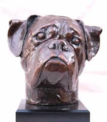 Bronze Boxer Dog Bust Statue