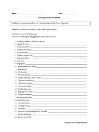The bard was being idiomatic, and therefore. Name Date Defining Idioms Worksheet