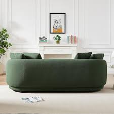 Perten Japandi Mid Century Living Room Boucle Fabric Sofa In Olive Green Cym01901